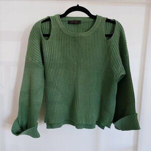 Green Knit Sweater with Shoulder Slit Detailing